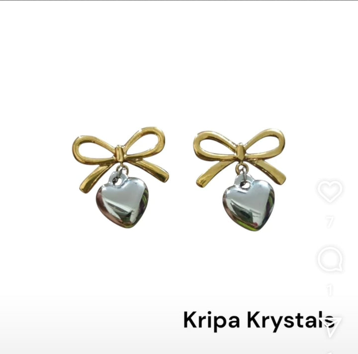 Bow & Heart Charm Earrings – Duo-Tone Studs