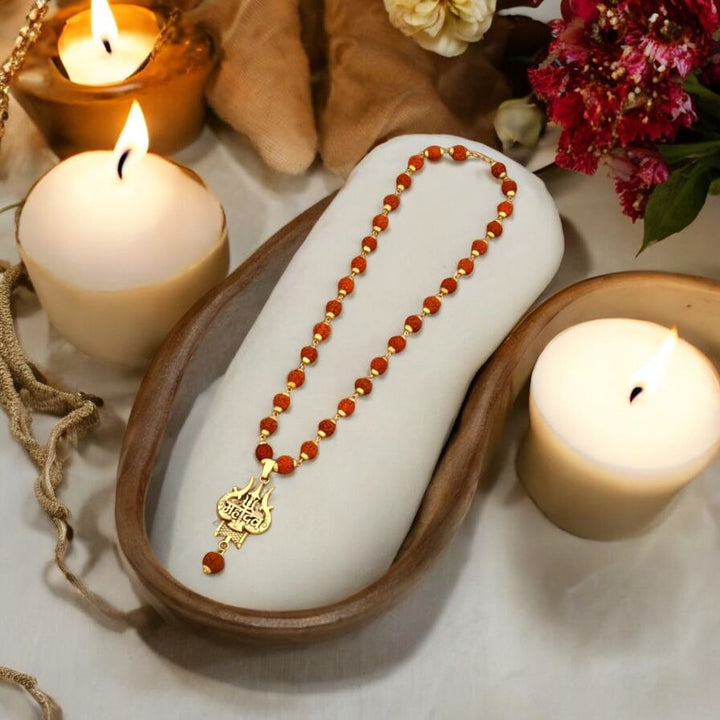 Rudraksha Mala with Damru Trishul Pendant