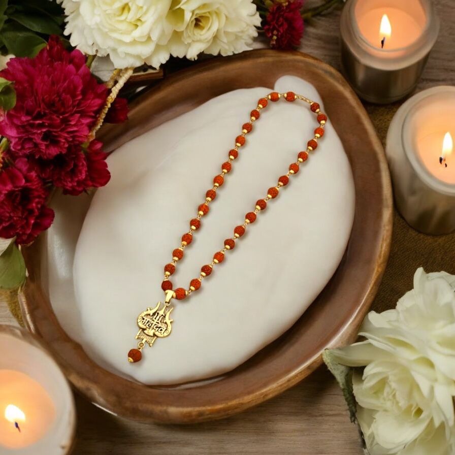 Rudraksha Mala with Damru Trishul Pendant