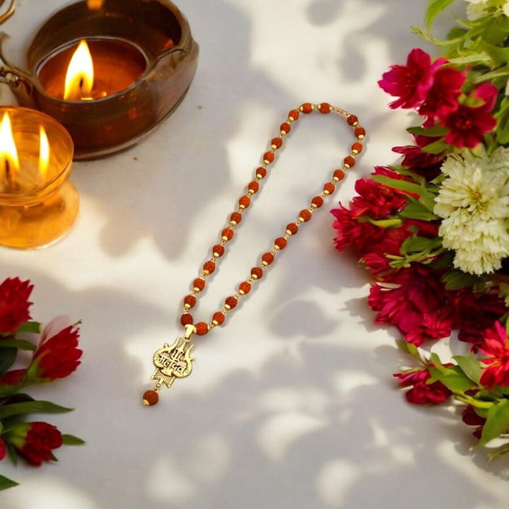 Rudraksha Mala with Damru Trishul Pendant