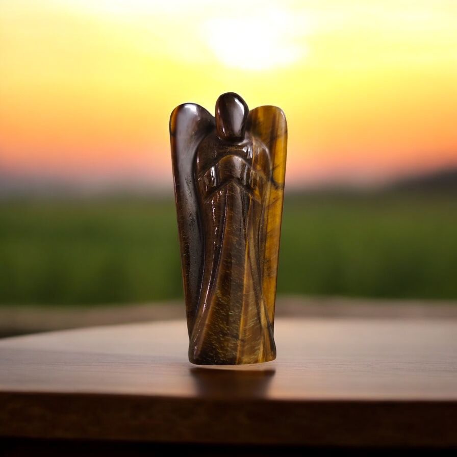 Tiger Eye Crystal Angel – Hand-Carved Guardian Figurine