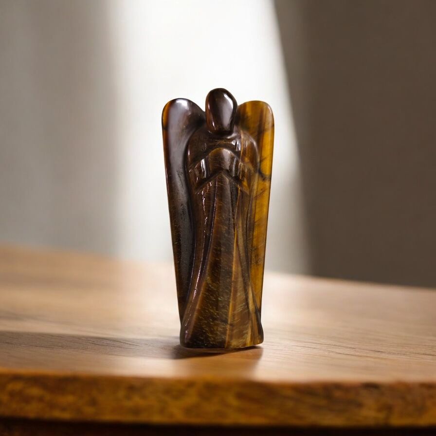 Tiger Eye Crystal Angel – Hand-Carved Guardian Figurine
